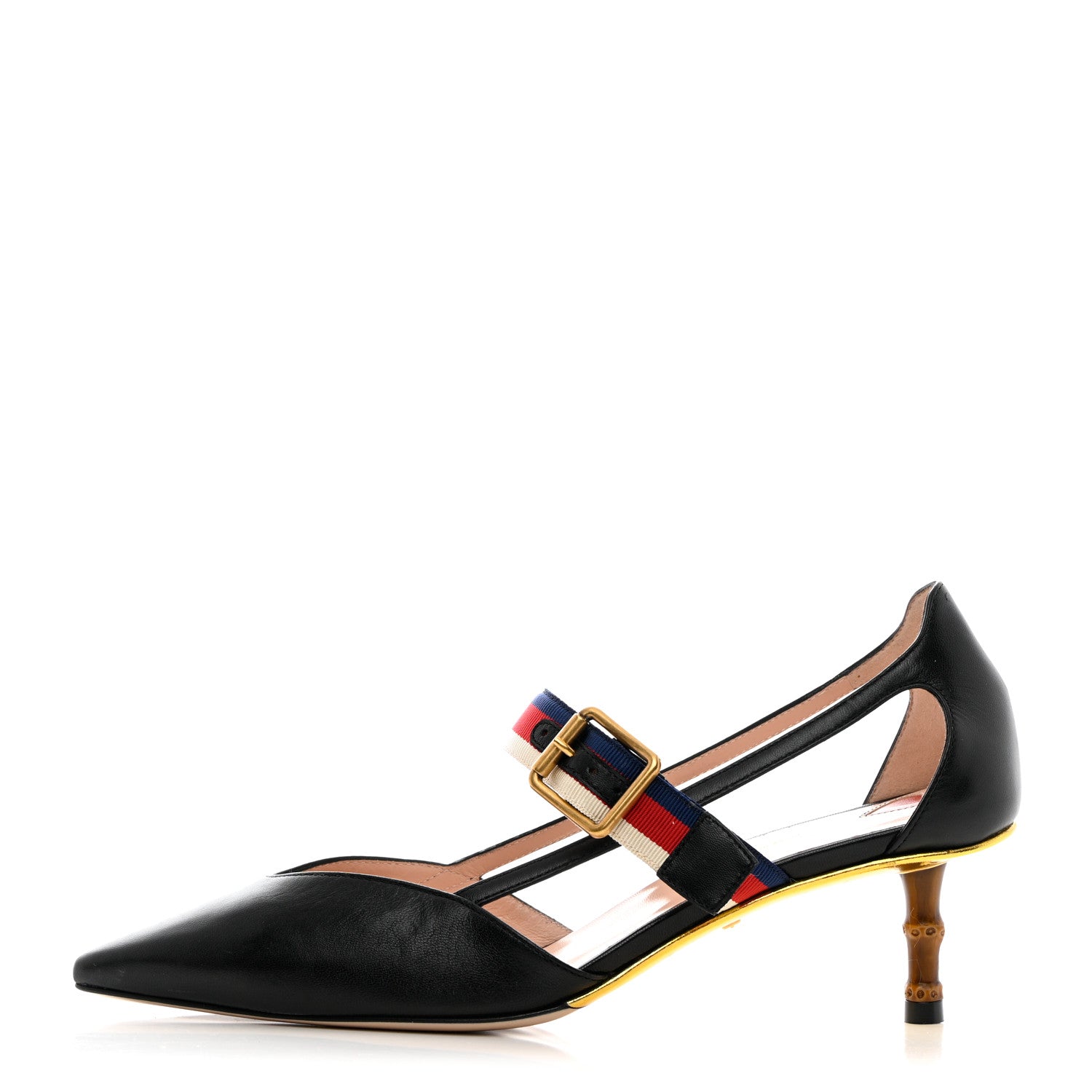 Gucci Malaga Kid Grosgrain Sylvie Web Bamboo Mules 36 Black 1 of 10