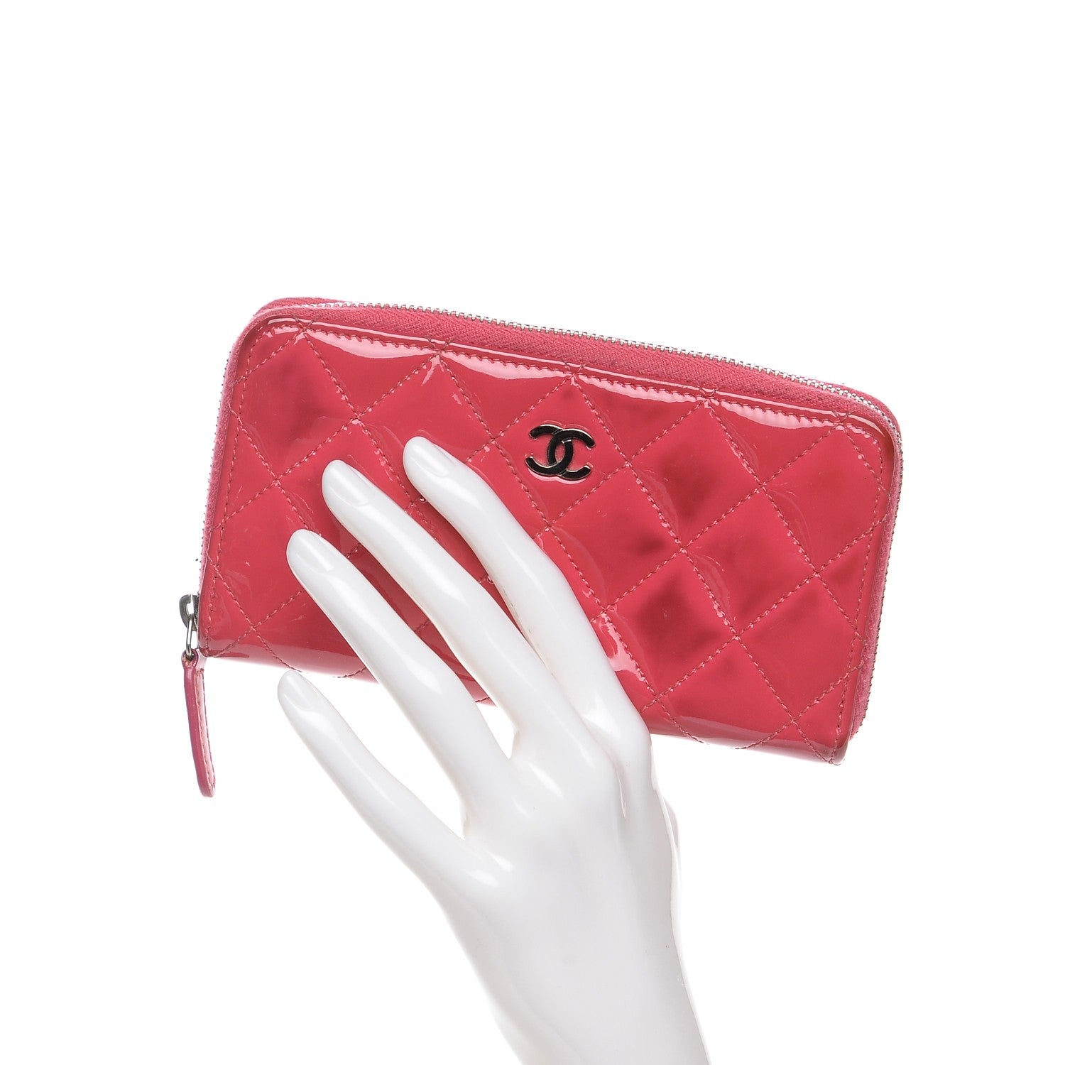 Chanel Patent Quilted Small Zip Around Wallet Pink 2 of 12