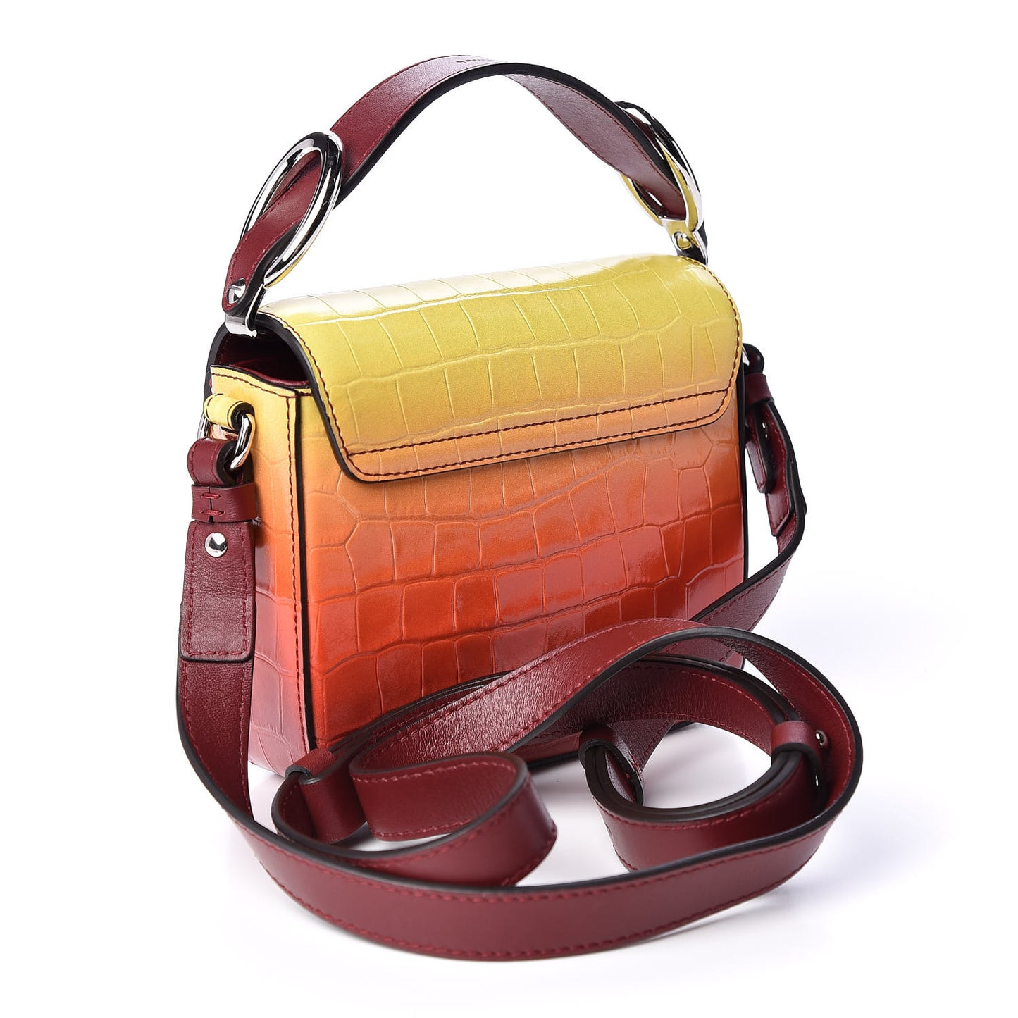 Calfskin Crocodile Embossed Mini C Double Carry Ombre Yellow