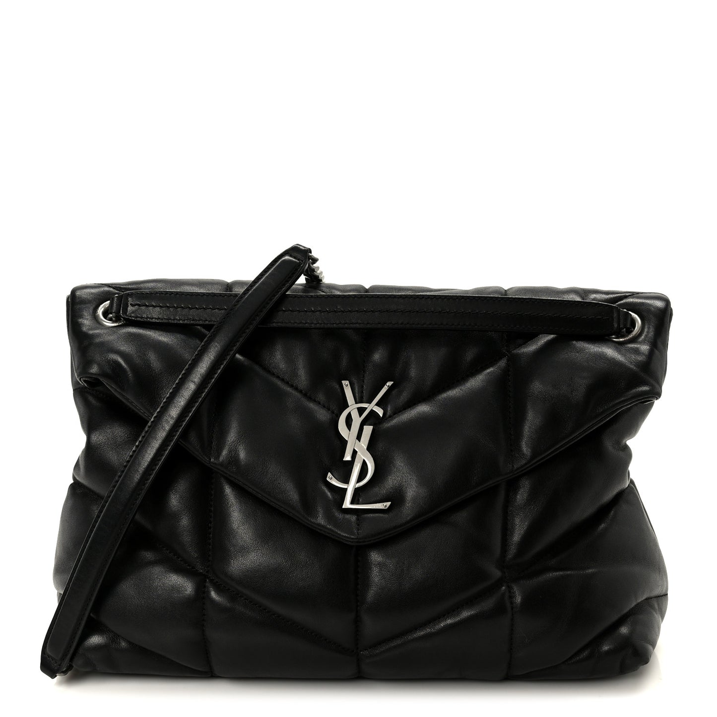 Lambskin Quilted Medium Loulou Puffer Monogram Chain Satchel Black