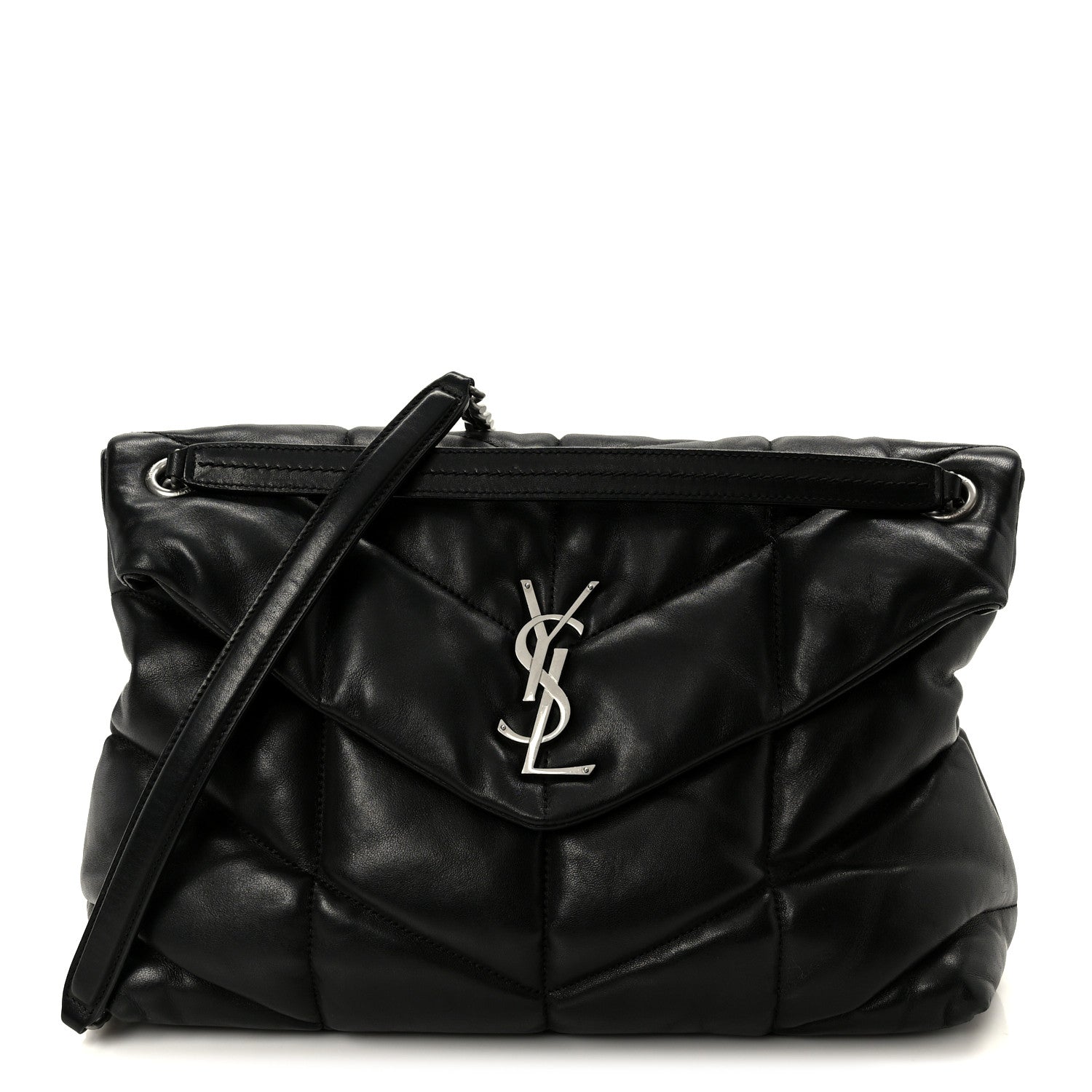 Saint Laurent Lambskin Quilted Medium Loulou Puffer Monogram Chain Satchel Black 1 of 11