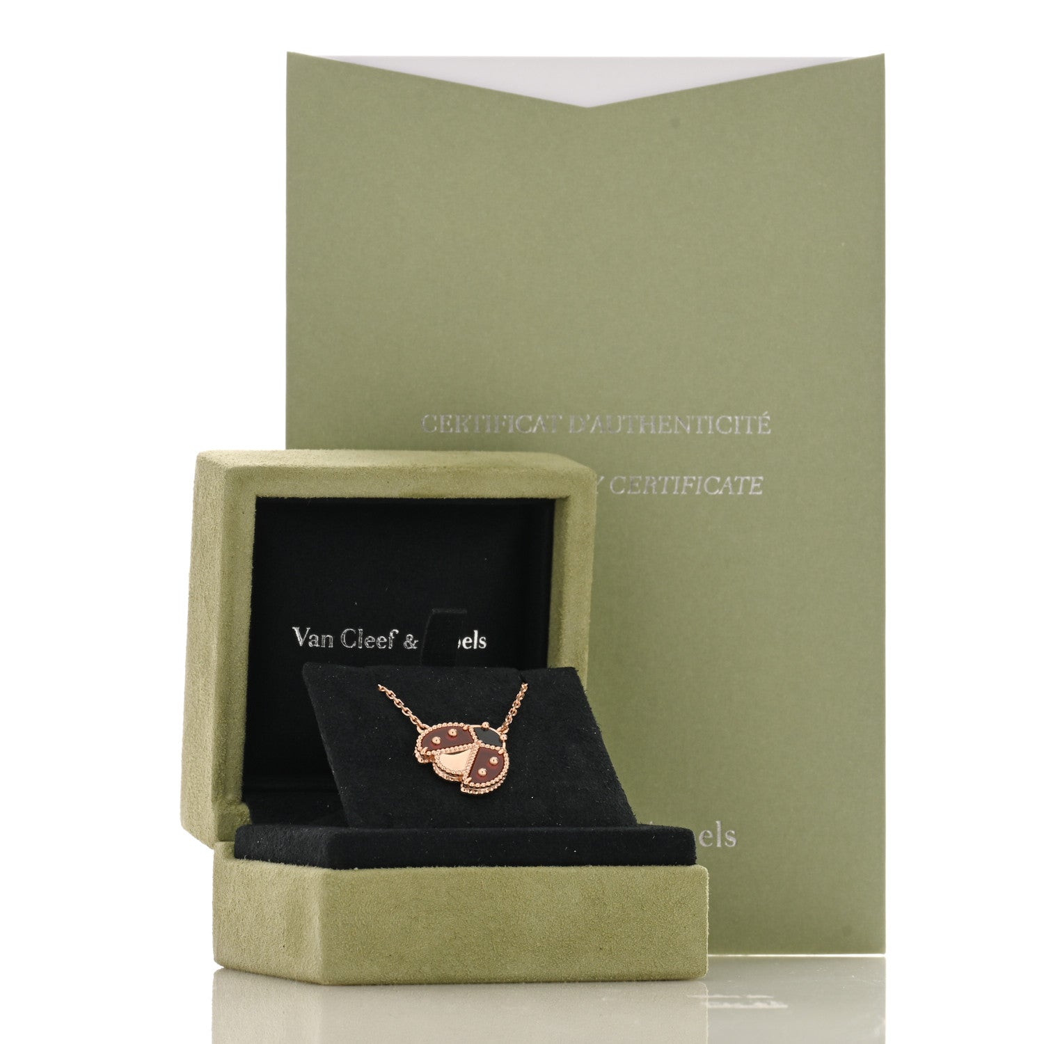 Van Cleef & Arpels 18K Rose Gold Carnelian Black Onyx Lucky Spring Open Wings Lady Bug Pendant Necklace 4 of 4