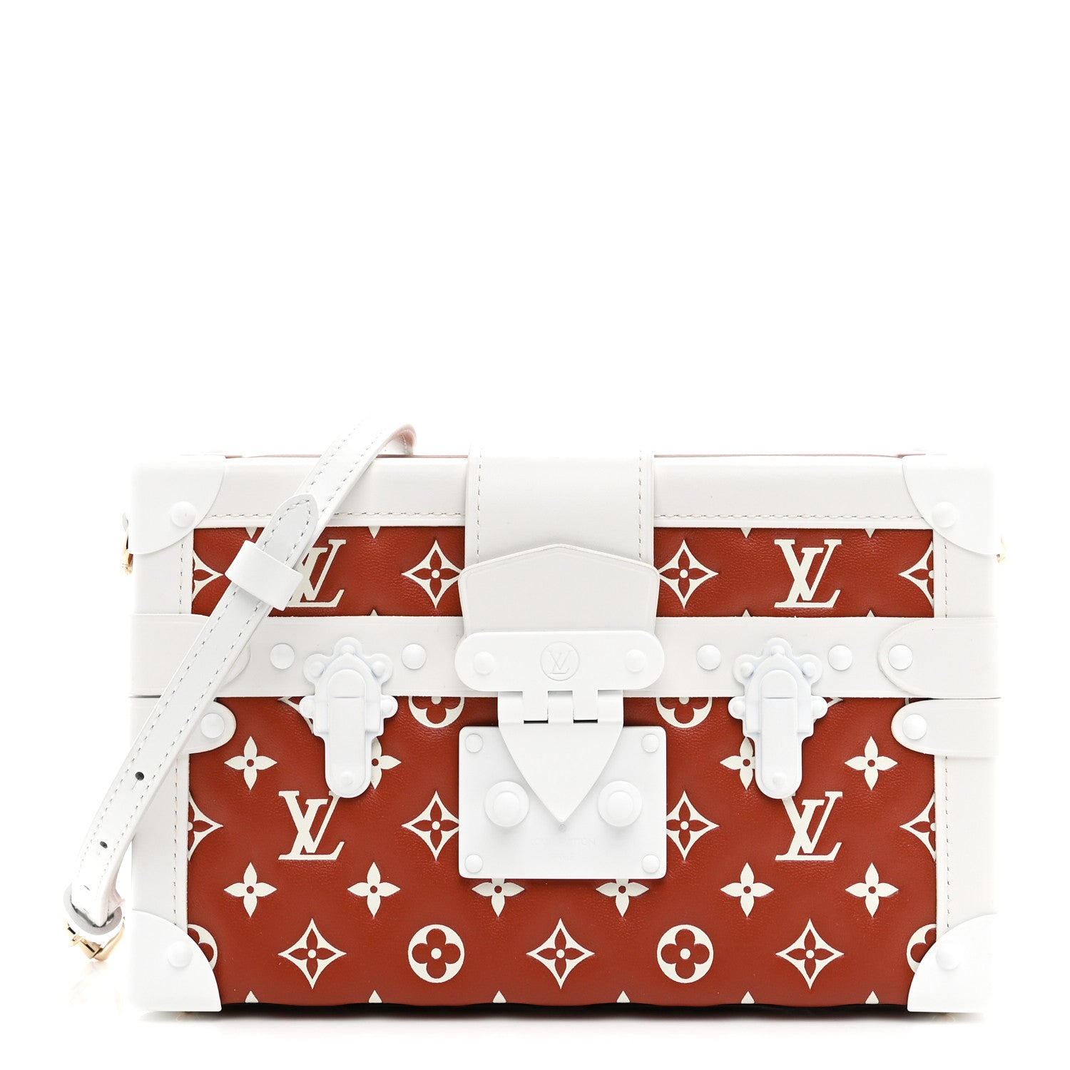 Louis Vuitton Lambskin Embossed Monogram Petite Malle Brown White 1 of 9