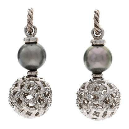 David Yurman DAVID YURMAN Sterling Silver Diamond Tahitian Pearl Quatrafoil Drop Earrings 1 of 4