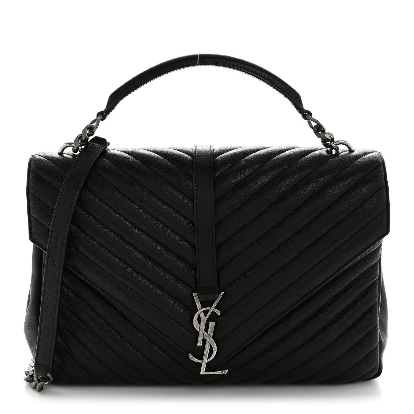Sheepskin Matelasse Chevron Monogram Large College Satchel Black