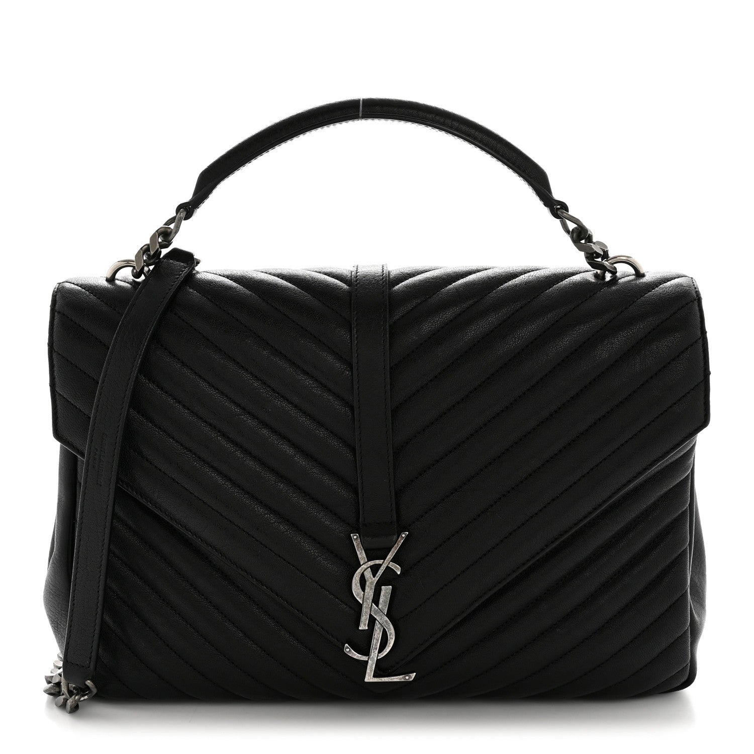 Saint Laurent Sheepskin Matelasse Chevron Monogram Large College Satchel Black 1 of 14