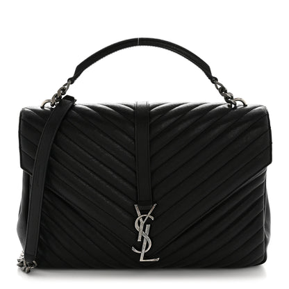 Saint Laurent Sheepskin Matelasse Chevron Monogram Large College Satchel Black 1 of 14