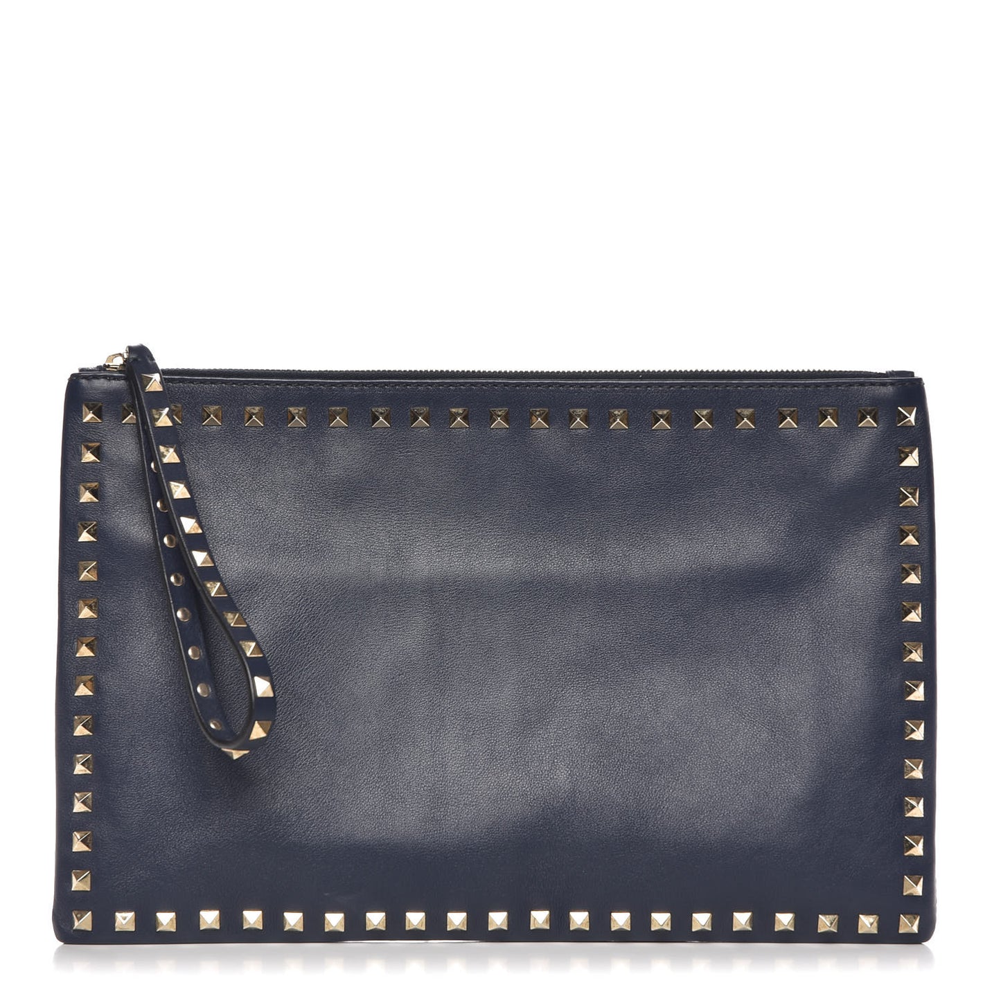 Calfskin Large Rockstud Zip Wristlet Pouch Marine