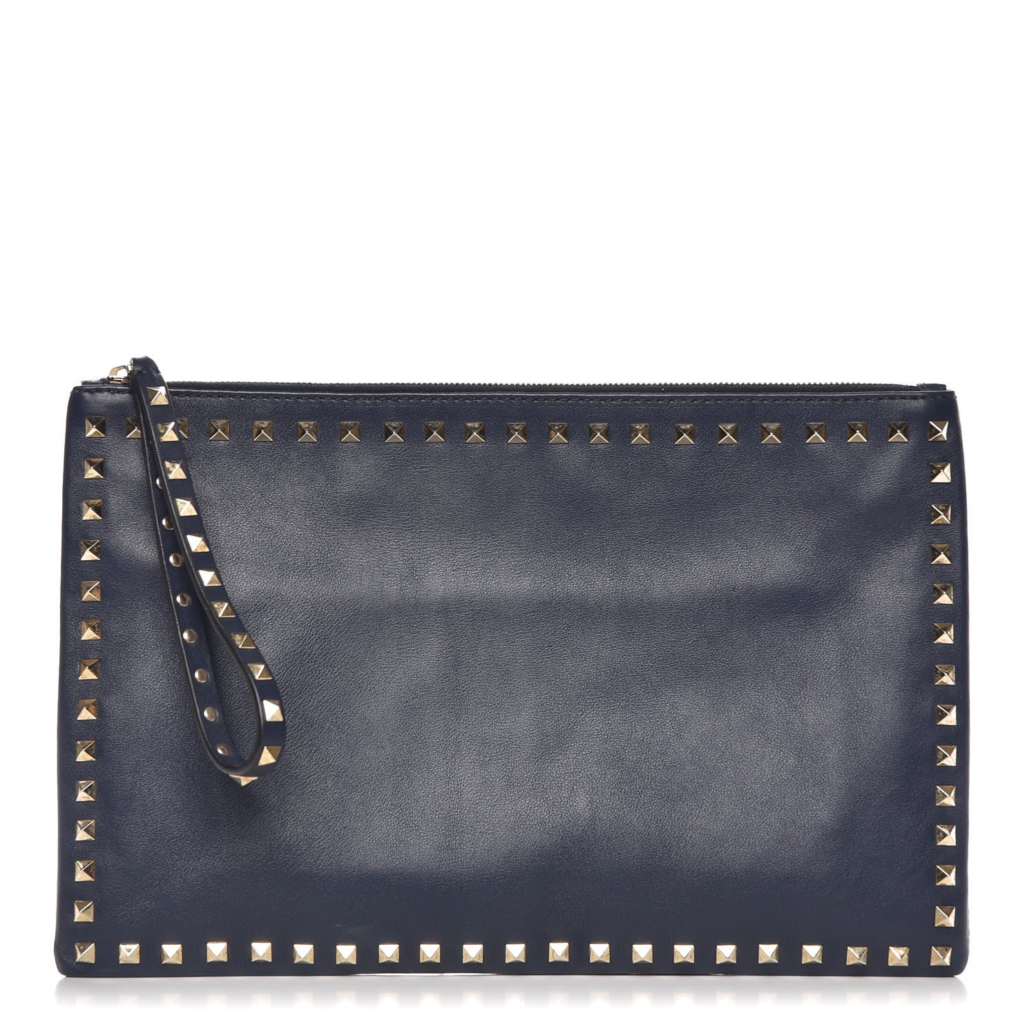 Valentino Garavani Calfskin Large Rockstud Zip Wristlet Pouch Marine 2 of 8