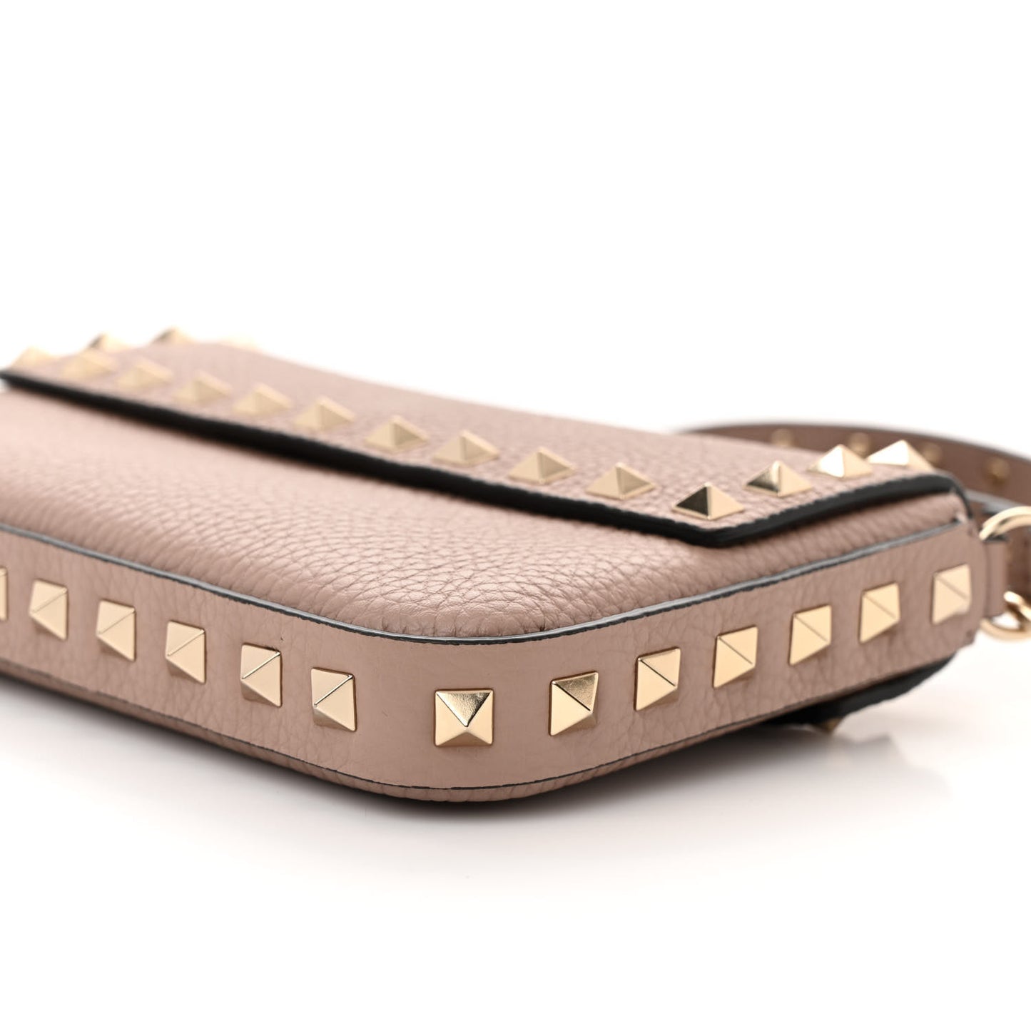 Grainy Calfskin Rockstud Crossbody Pouch Poudre