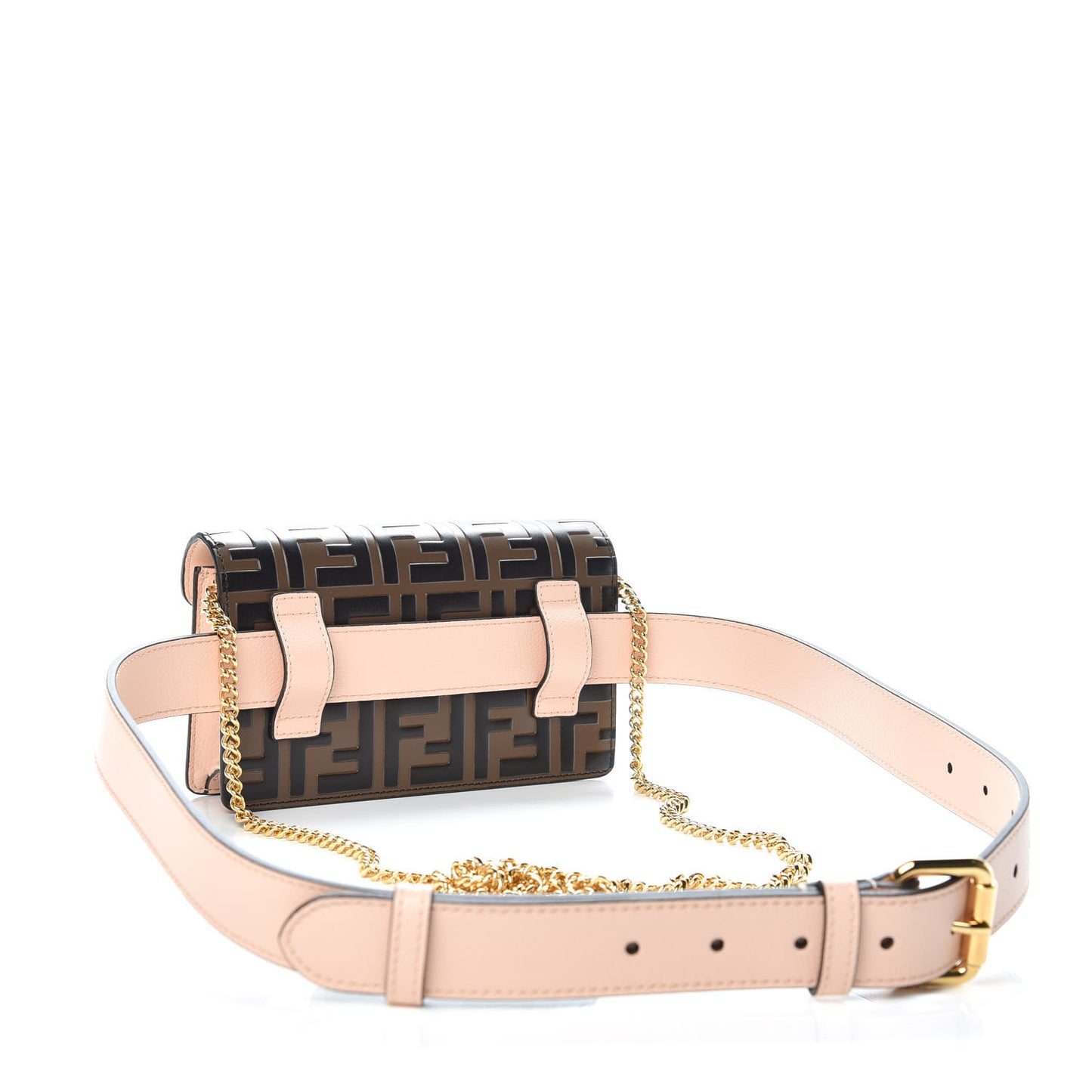 Vitello Cruise F is Fendi Bi-Color FF 1974 Embossed Envelope Belt Bag Maya Black Light Rose