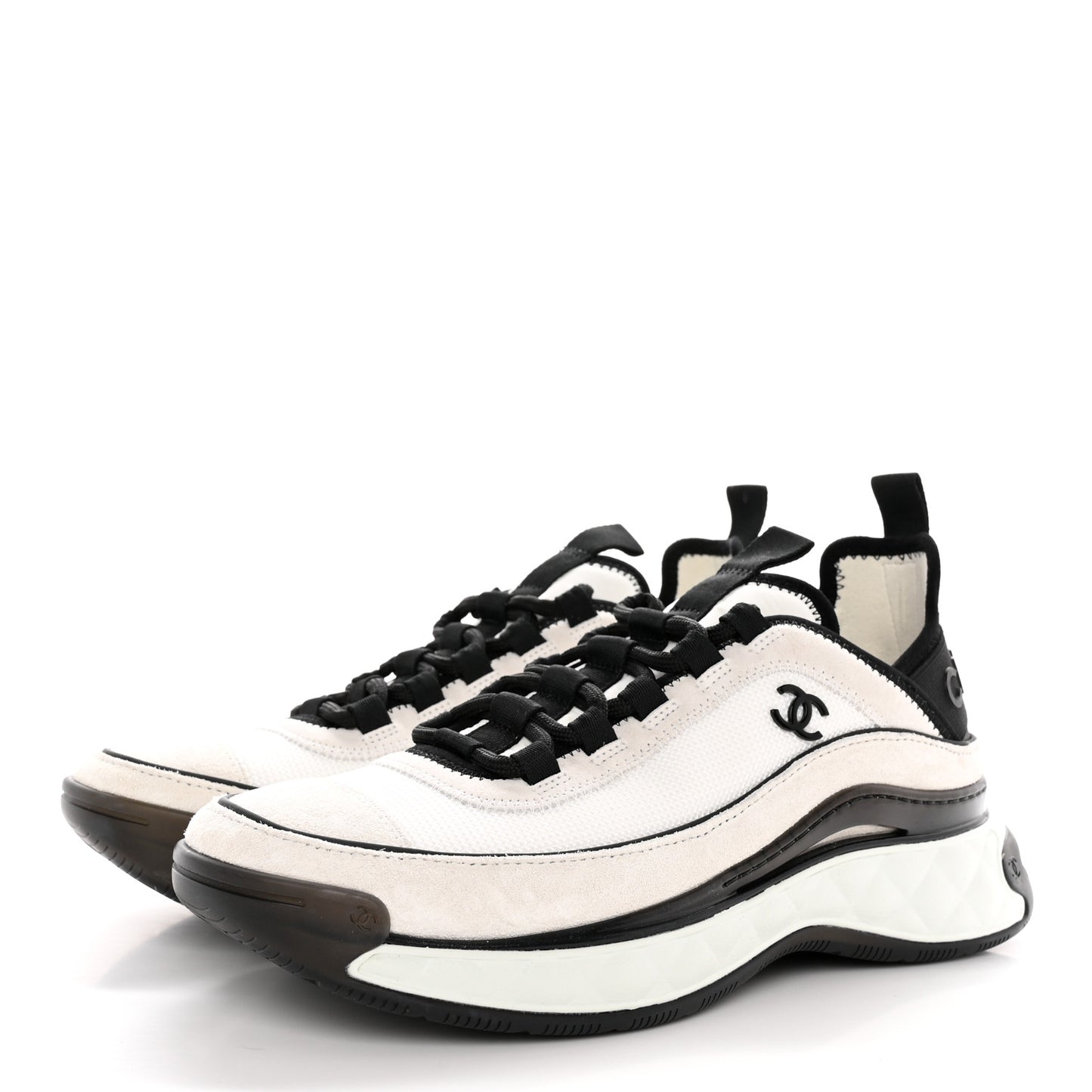 Velvet Calfskin Mixed Fibers CC Sneakers 38 Ivory Black