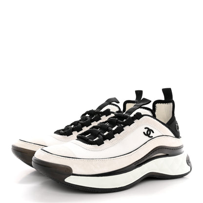 Chanel Velvet Calfskin Mixed Fibers CC Sneakers 38 Ivory Black 3 of 12