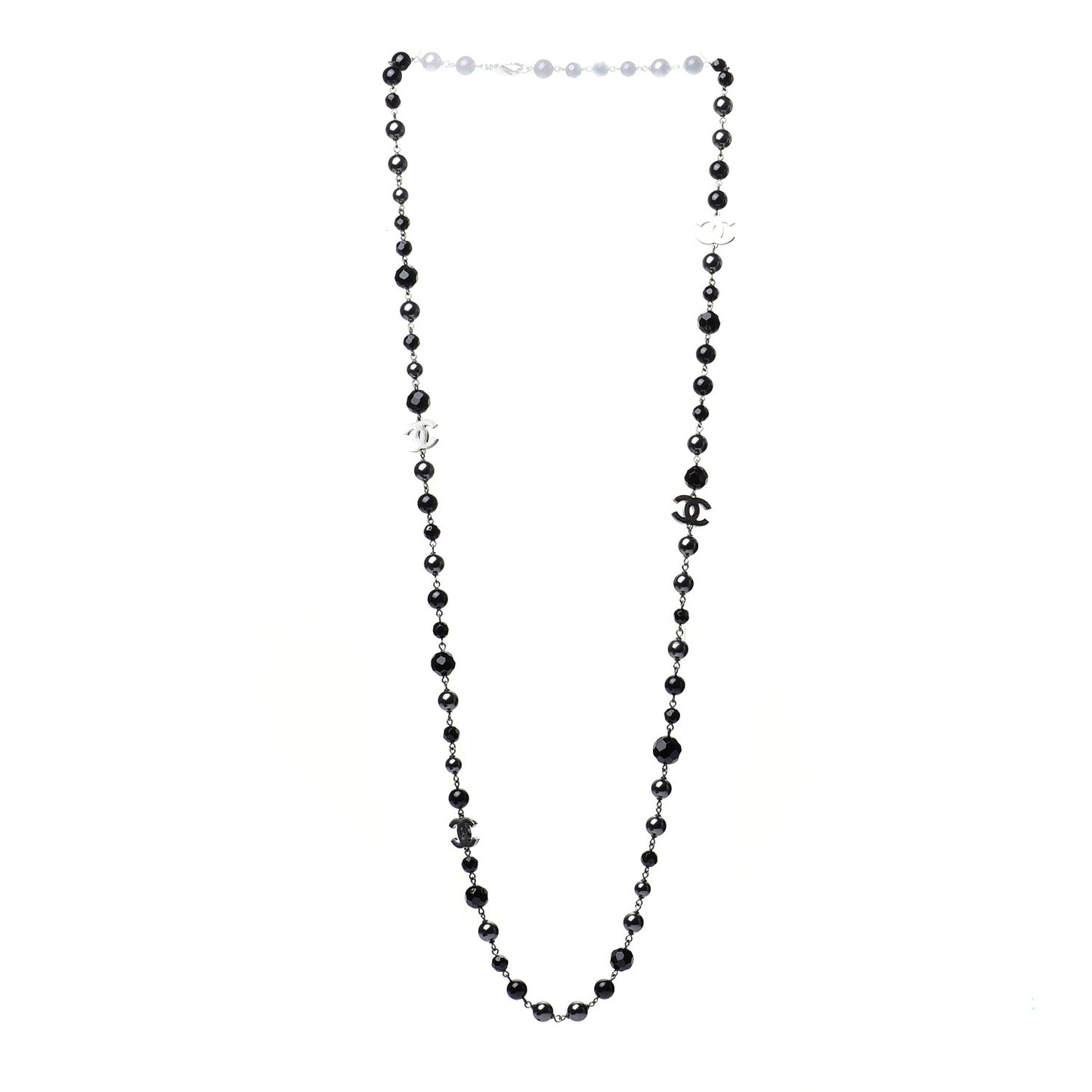 Ruthenium Pearl Beaded CC Long Necklace Black