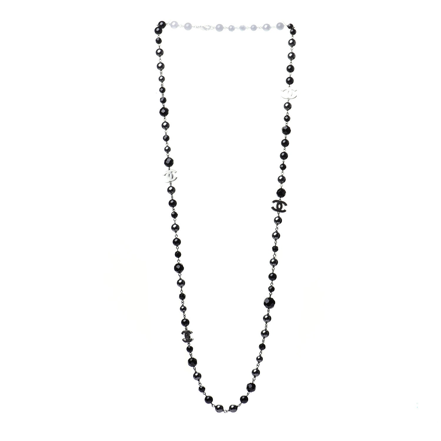 Chanel Ruthenium Pearl Beaded CC Long Necklace Black 3 of 6