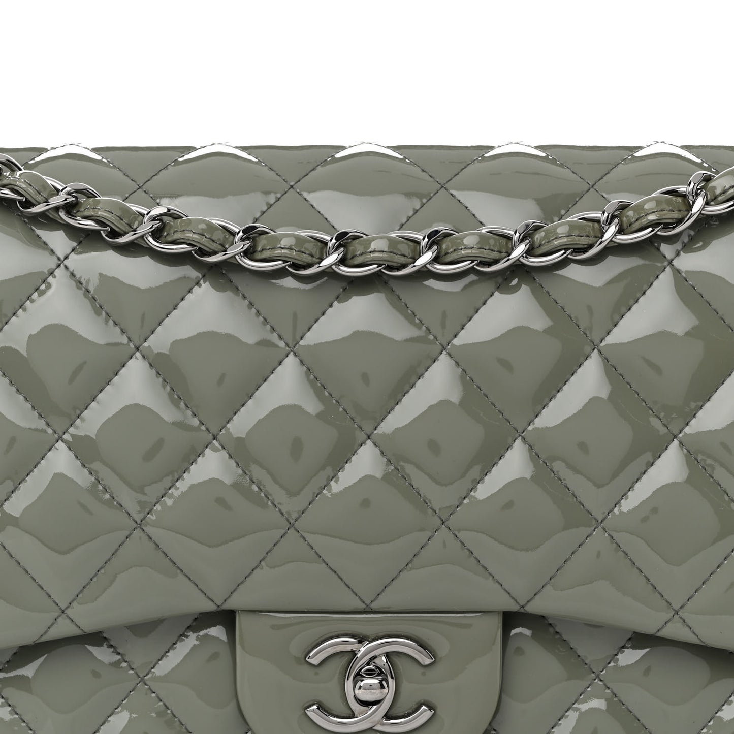 Patent Quilted Jumbo Double Flap Light Green