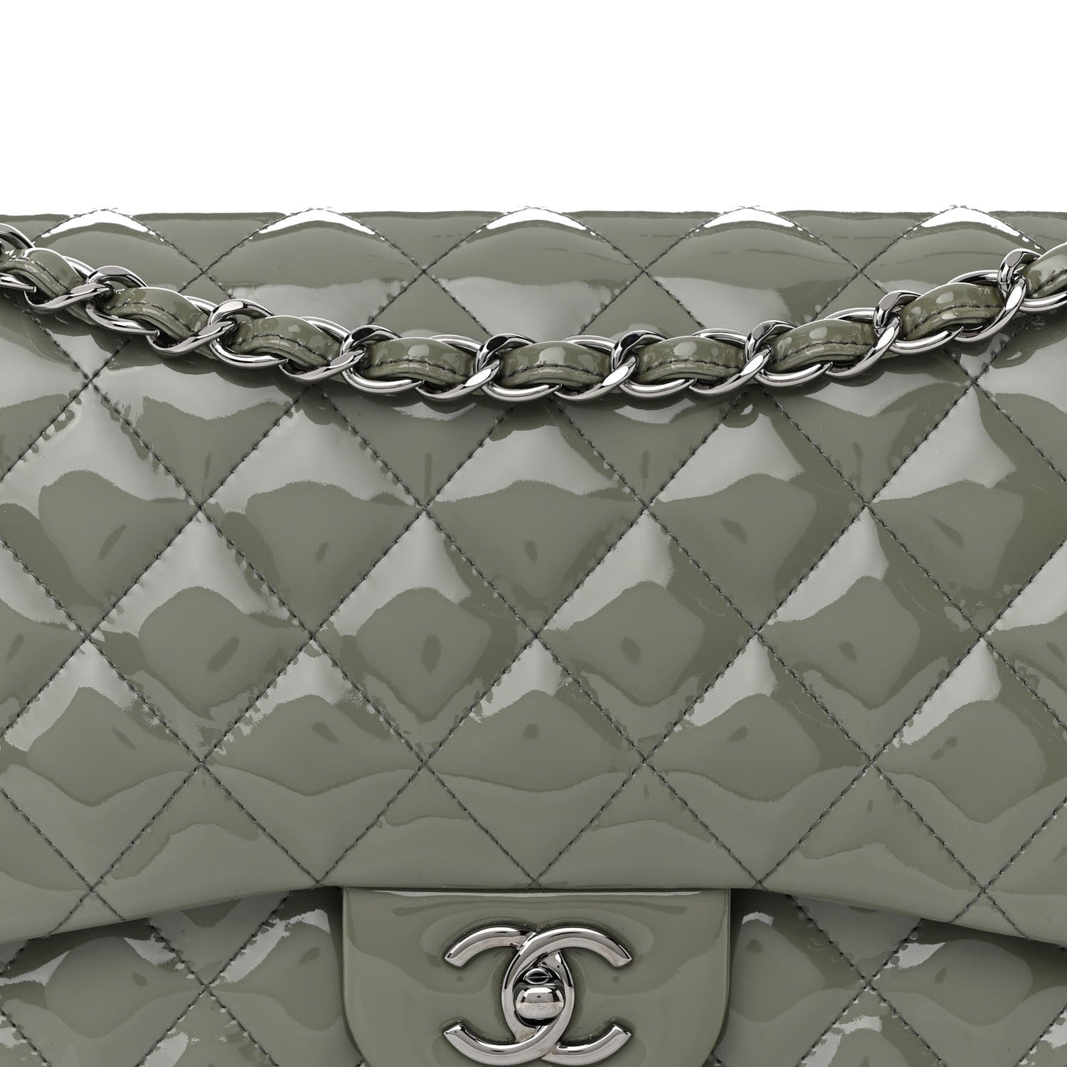 Chanel Patent Quilted Jumbo Double Flap Light Green 8 of 16