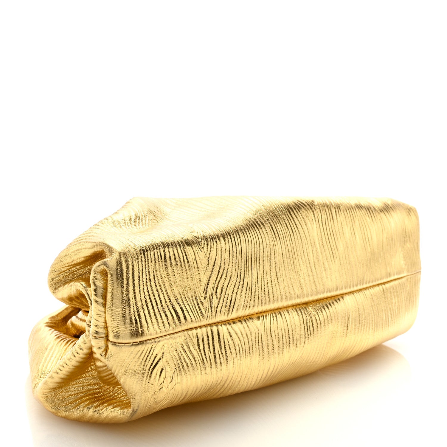 Bottega Veneta Metallic Bark Calfskin Embossed The Pouch Oversized Clutch Oro 4 of 8