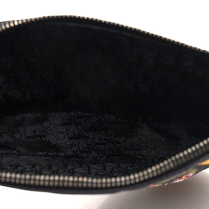 Christian Dior Satin Embroidered Floral Mini Saddle Pochette Bag Black 5 of 10