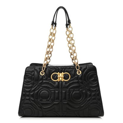 Salvatore Ferragamo Calfskin Quilted Tote Bag Black 1 of 10