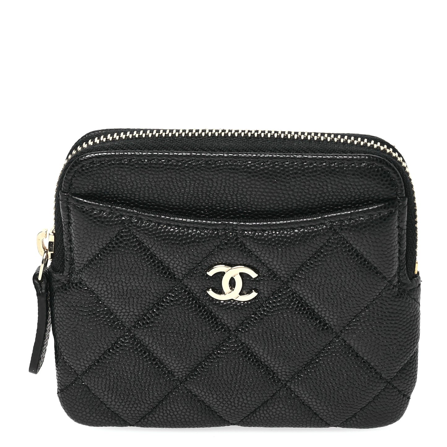 Caviar Quilted Zip Card Holder Wallet Black