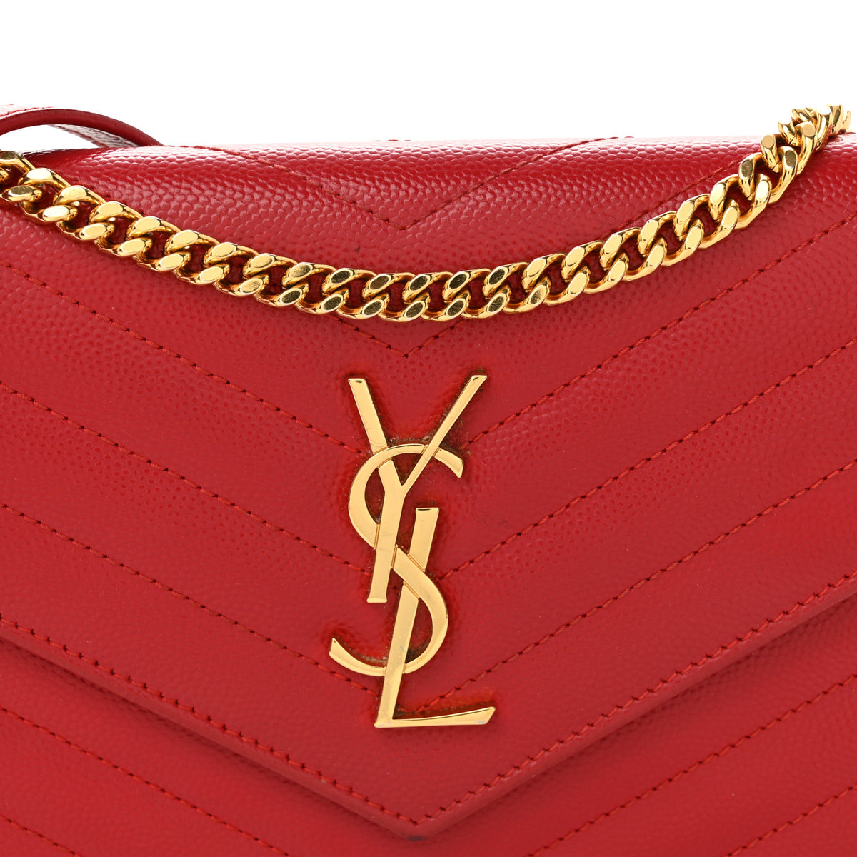 Grain De Poudre Matelasse Chevron Monogram Envelope Chain Wallet Rouge Eros