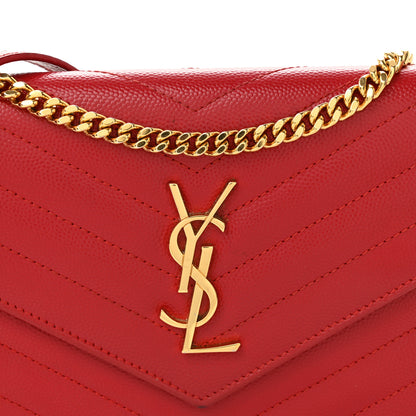 Saint Laurent Grain De Poudre Matelasse Chevron Monogram Envelope Chain Wallet Rouge Eros 7 of 11