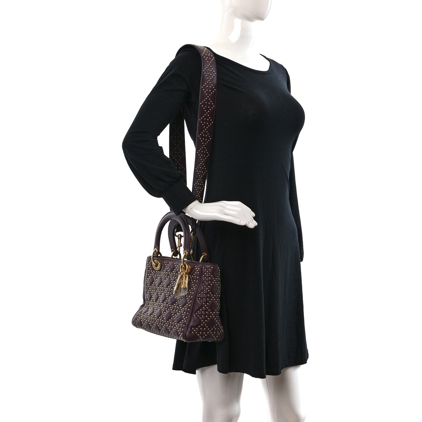 Calfskin Cannage Studded Medium Supple Lady Dior Deep Amaranth