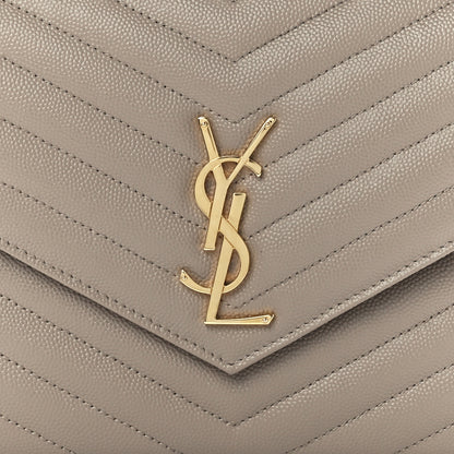 Saint Laurent Grain De Poudre Matelasse Chevron Monogram Envelope Clutch Dark Beige 8 of 11