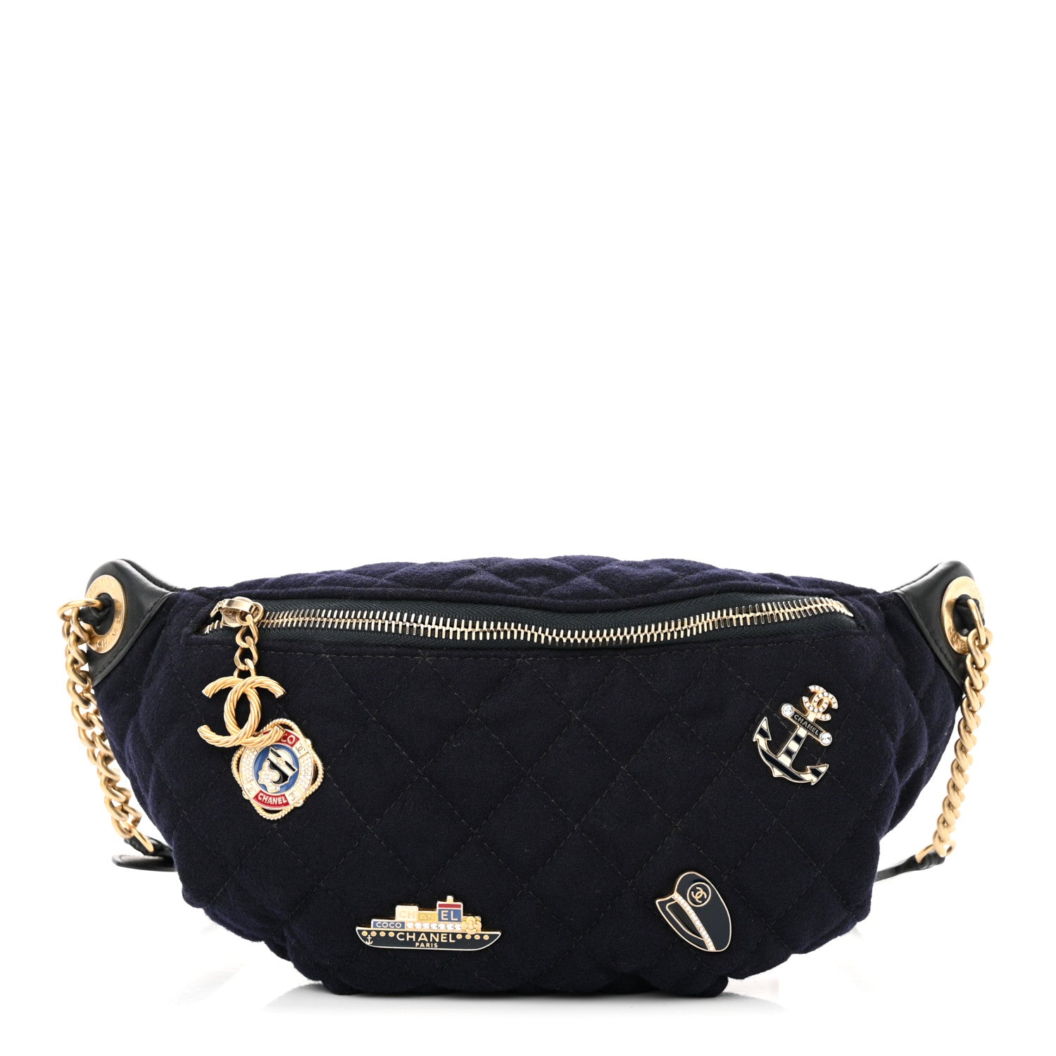 Chanel Wool Lambskin Quilted Paris Hamburg Charms Waist Bag Dark Navy 1 of 11