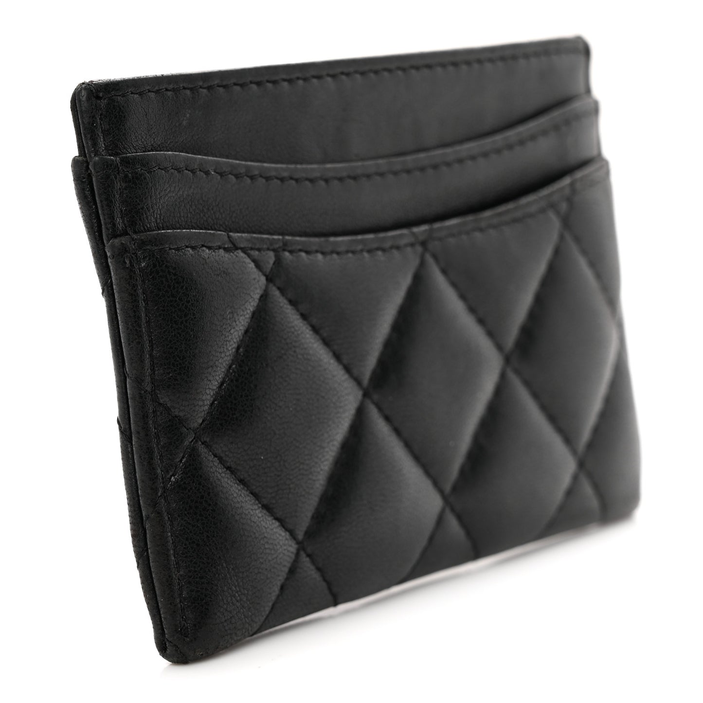 Lambskin Quilted Card Holder Black