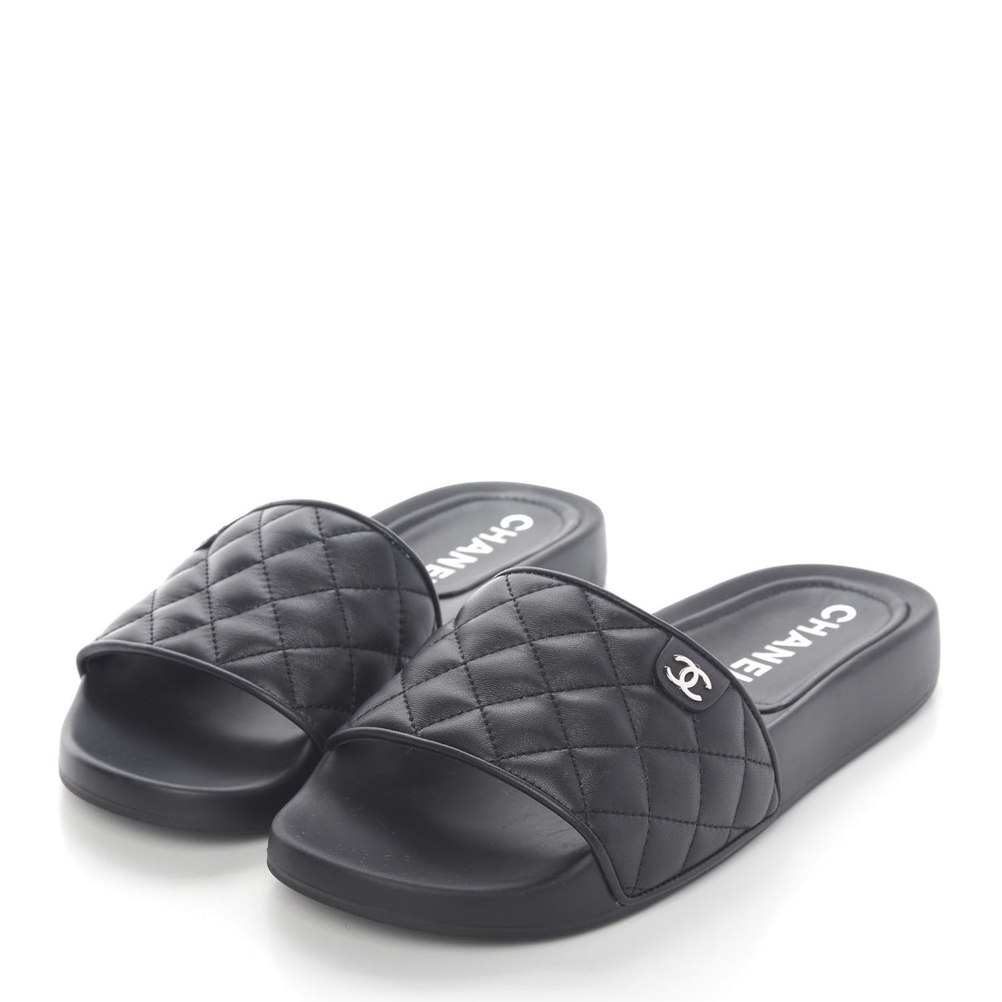 Lambskin Quilted CC Mules Sandals 39 Black