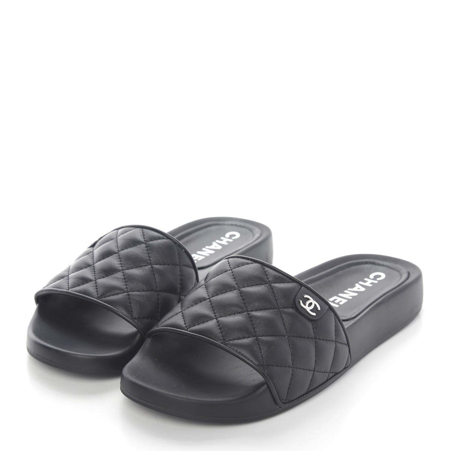 Chanel Lambskin Quilted CC Mules Sandals 39 Black 3 of 9