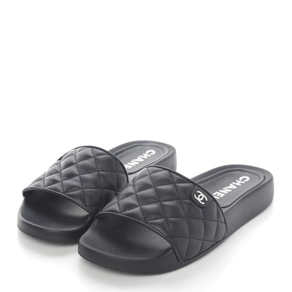 Chanel Lambskin Quilted CC Mules Sandals 39 Black 3 of 9