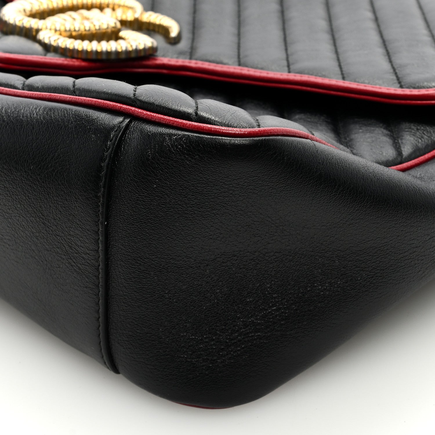 Gucci Vintage Effect Calfskin Matelasse Diagonal Large Torchon GG Marmont Shoulder Bag Black Romantic Cherry 9 of 9