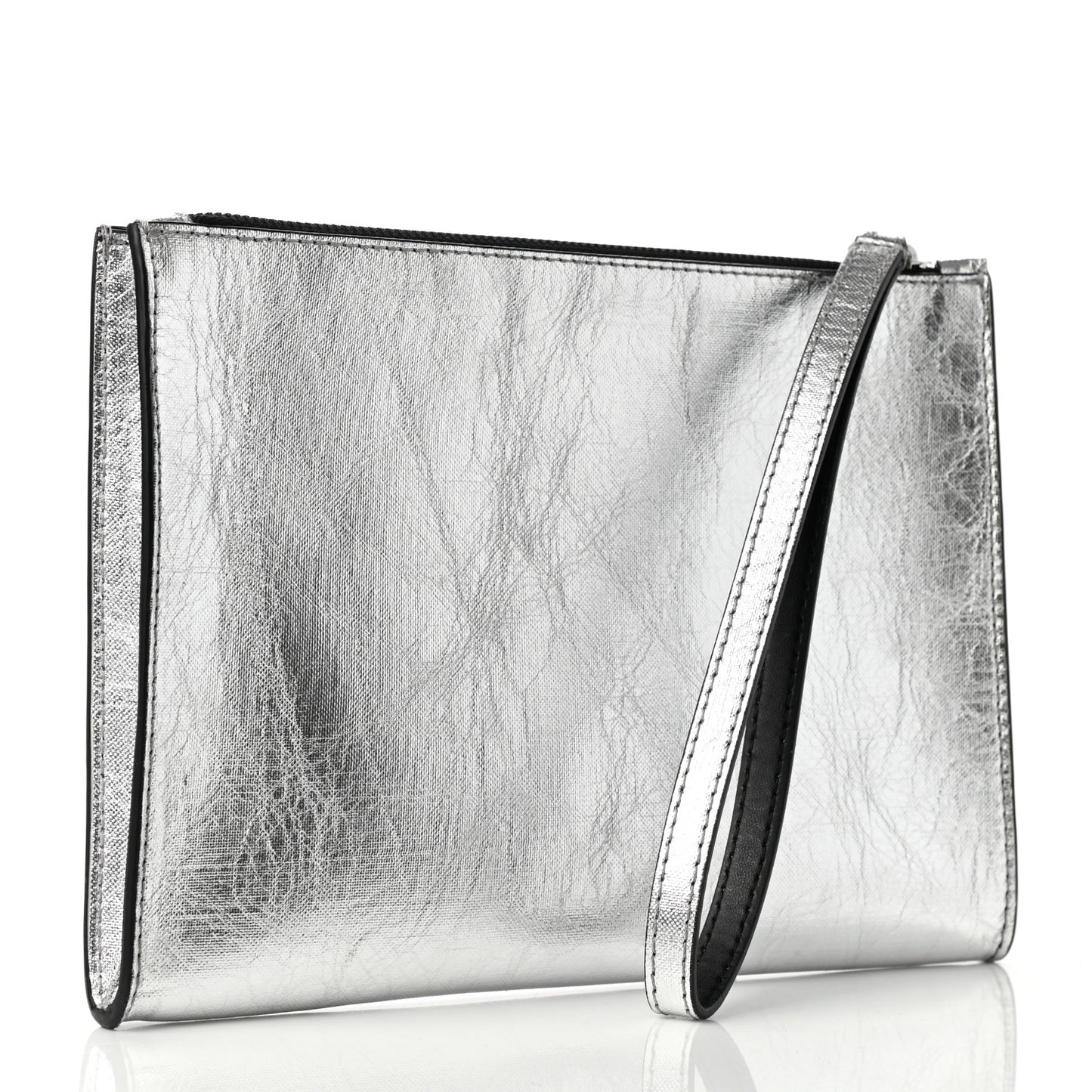 Metallic Alter Nappa Perforated Pouch Silver