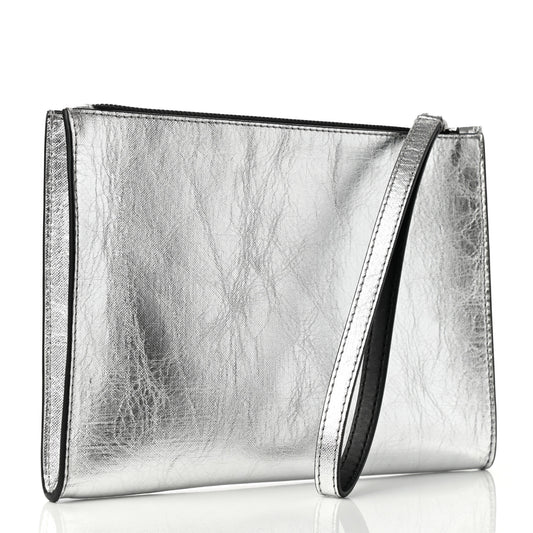 Metallic Alter Nappa Perforated Pouch Silver