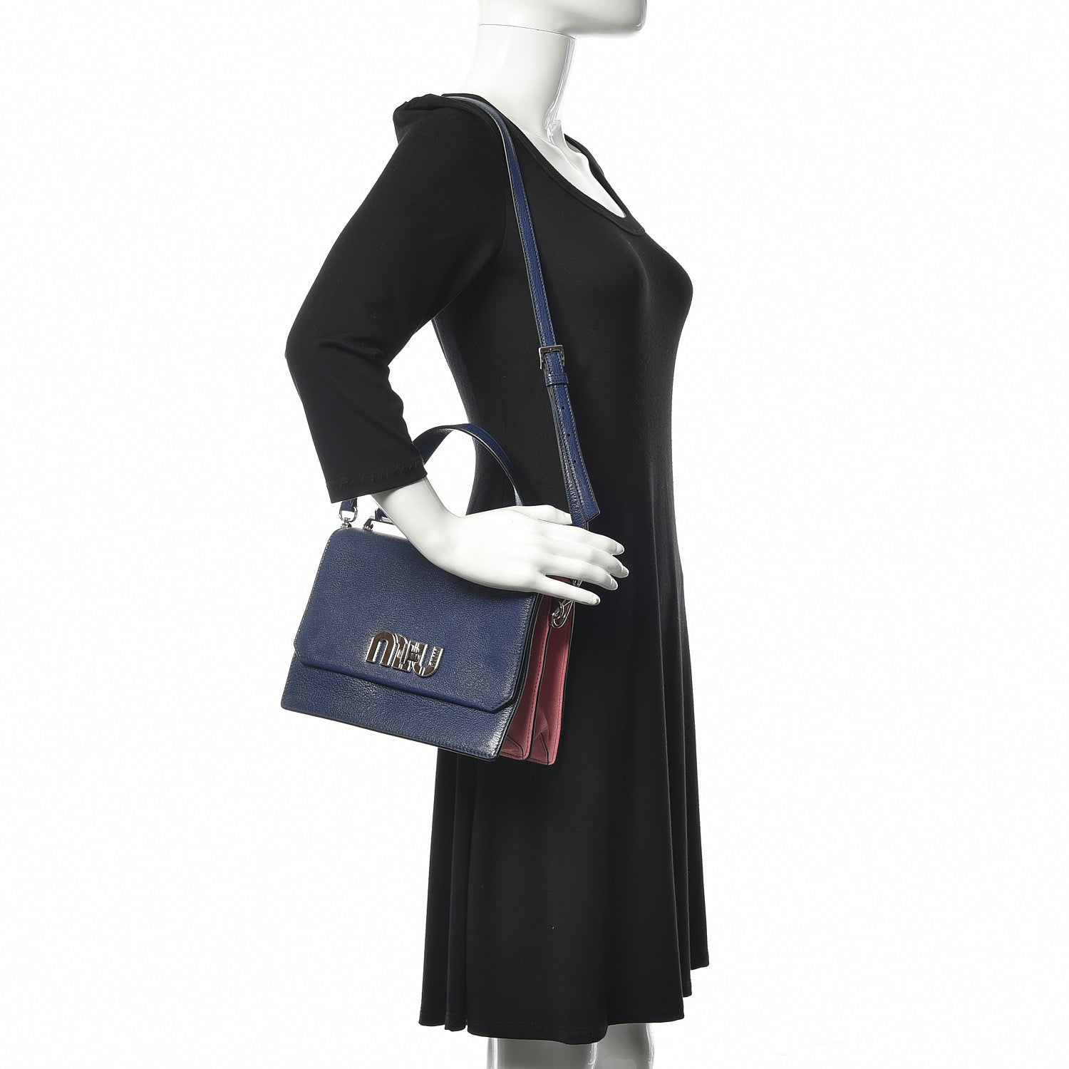 Miu Miu Goatskin Madras Miu Logo Shoulder Bag Inchiostro Bruyere 2 of 11