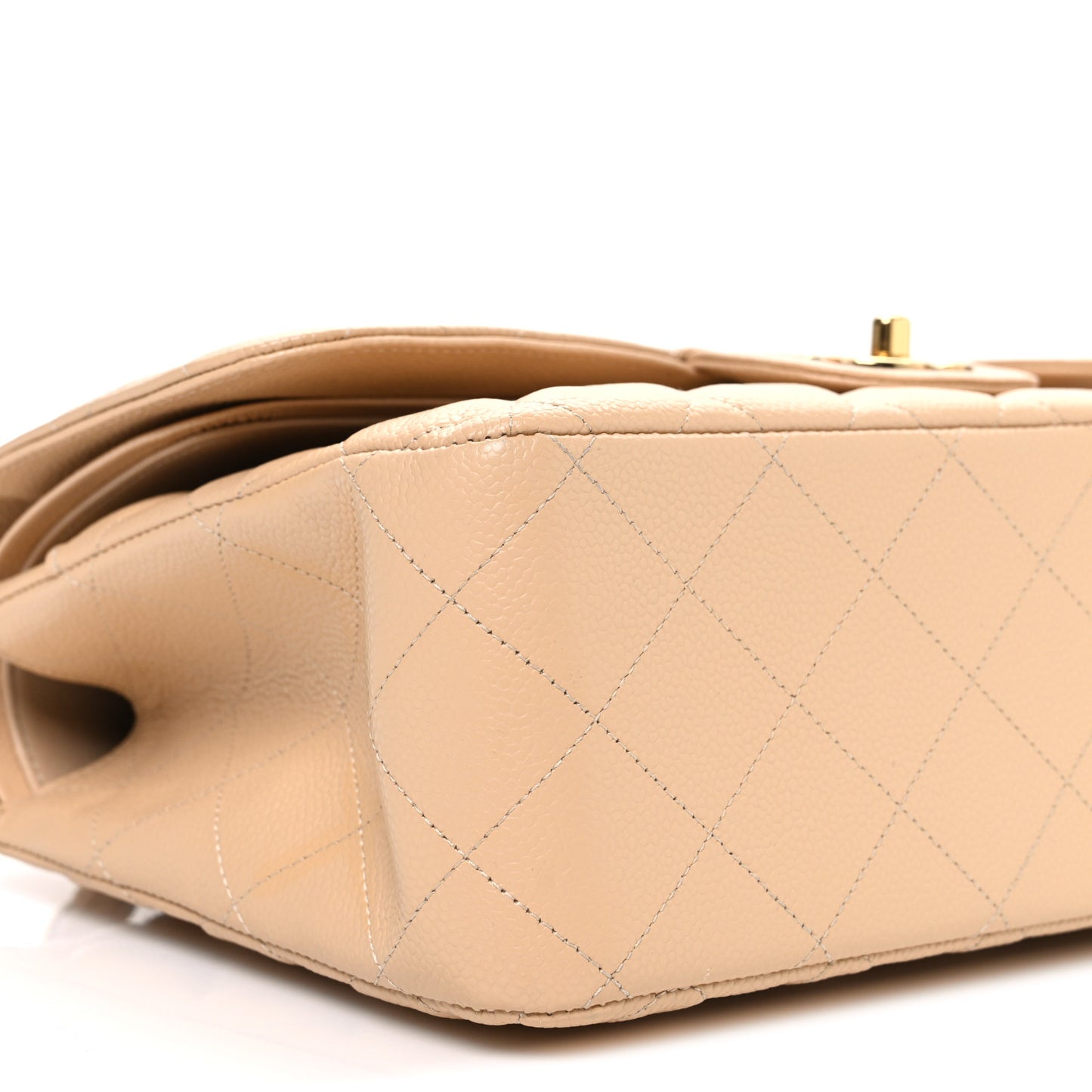 Caviar Quilted Jumbo Double Flap Beige