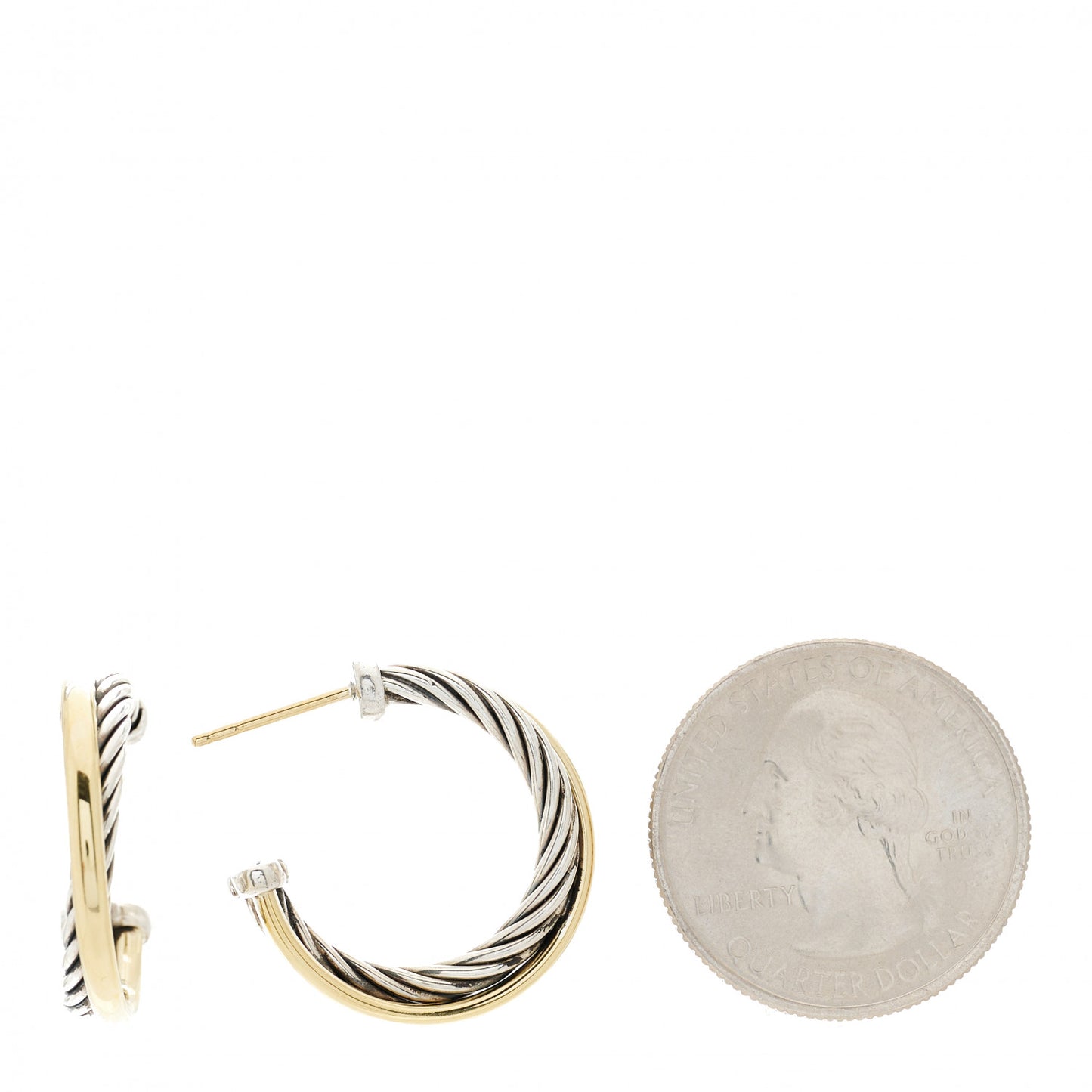 Sterling Silver 18K Yellow Gold 23mm Crossover Cable Hoop Earrings
