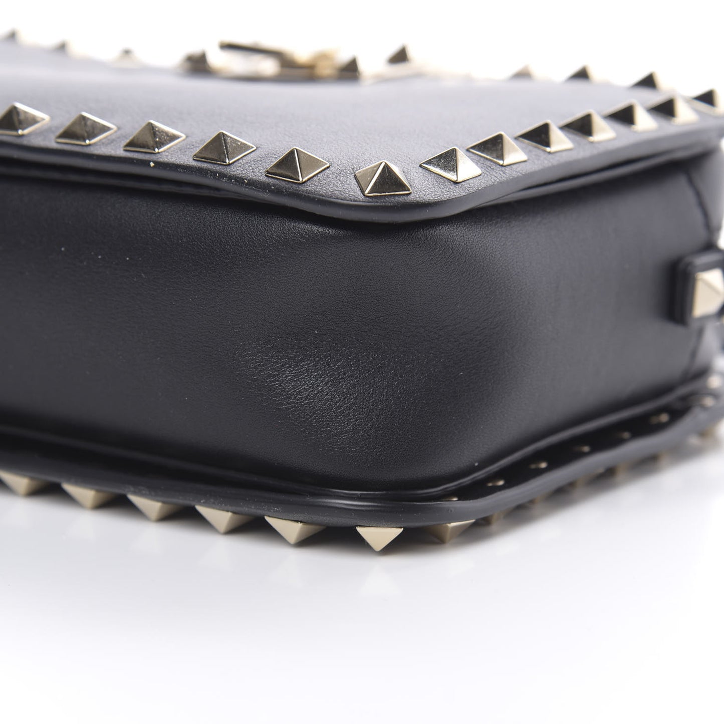 Vitello Rockstud Flip Lock Camera Crossbody Bag Black