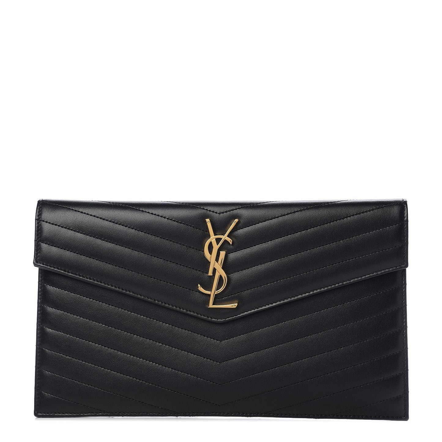 Calfskin Matelasse Chevron Monogram Uptown Clutch Black