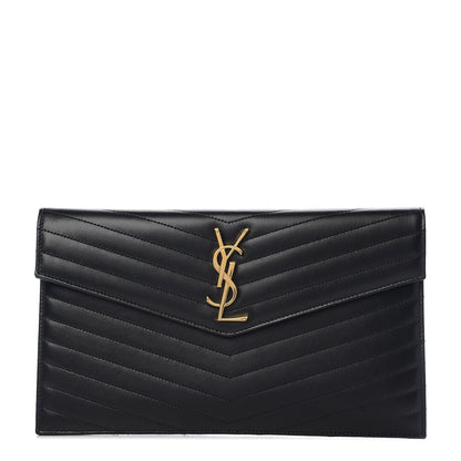 Saint Laurent Calfskin Matelasse Chevron Monogram Uptown Clutch Black 1 of 7