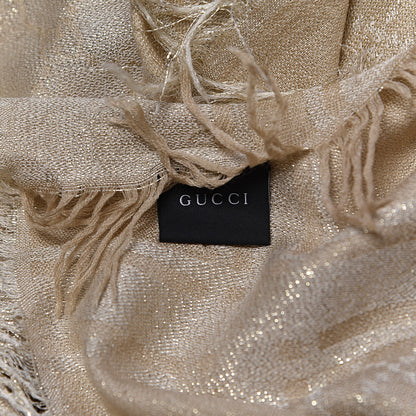 Gucci Wool Silk Monogram Cavendish Fringe Shawl Ivory Gold 3 of 3