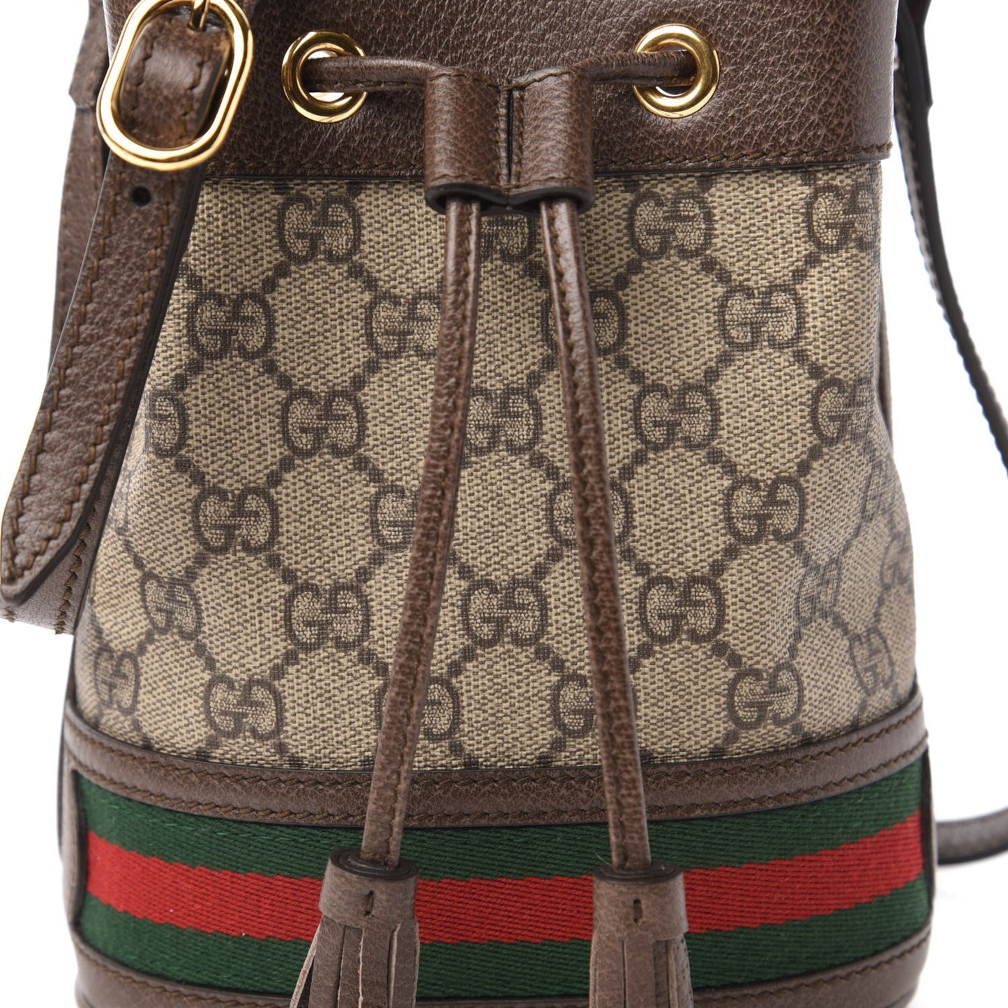 GG Supreme Monogram Web Mini Ophidia Bucket Bag Brown