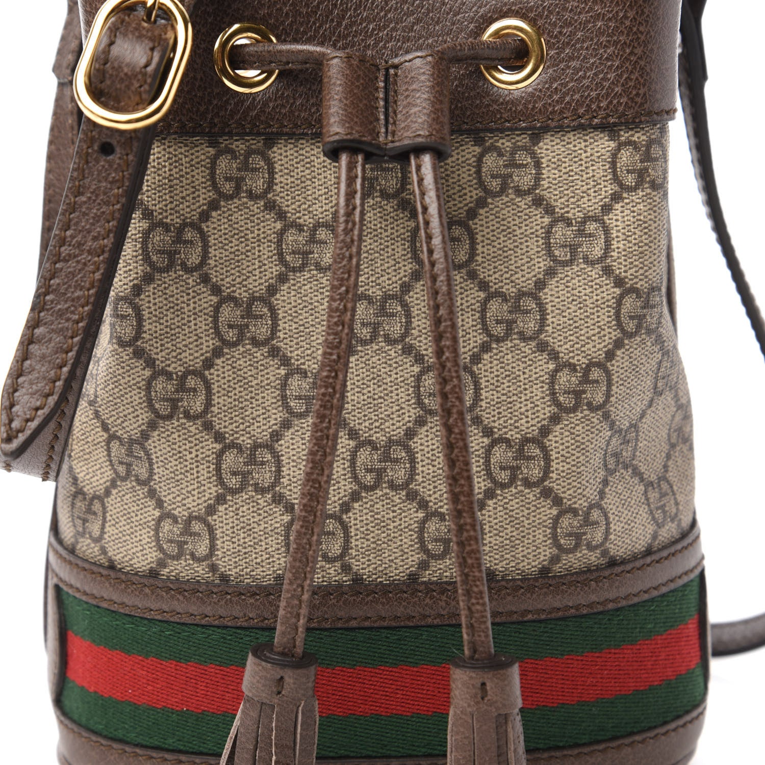 Gucci GG Supreme Monogram Web Mini Ophidia Bucket Bag Brown 10 of 10