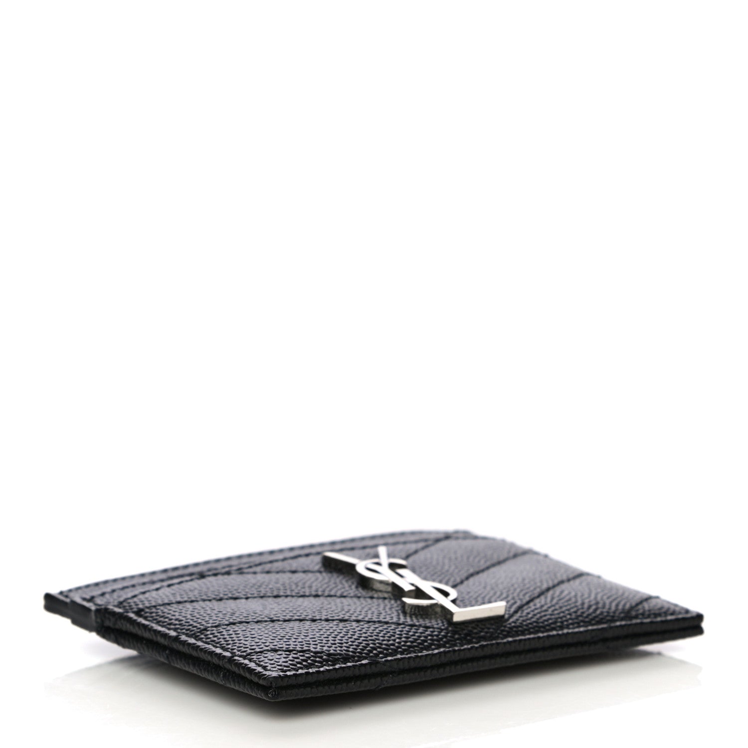 Saint Laurent Grain De Poudre Matelasse Chevron Monogram Credit Card Case Black 3 of 12