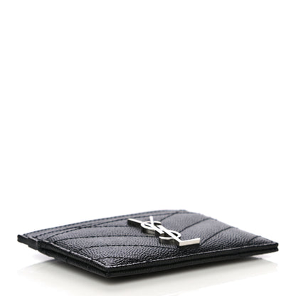 Saint Laurent Grain De Poudre Matelasse Chevron Monogram Credit Card Case Black 3 of 12