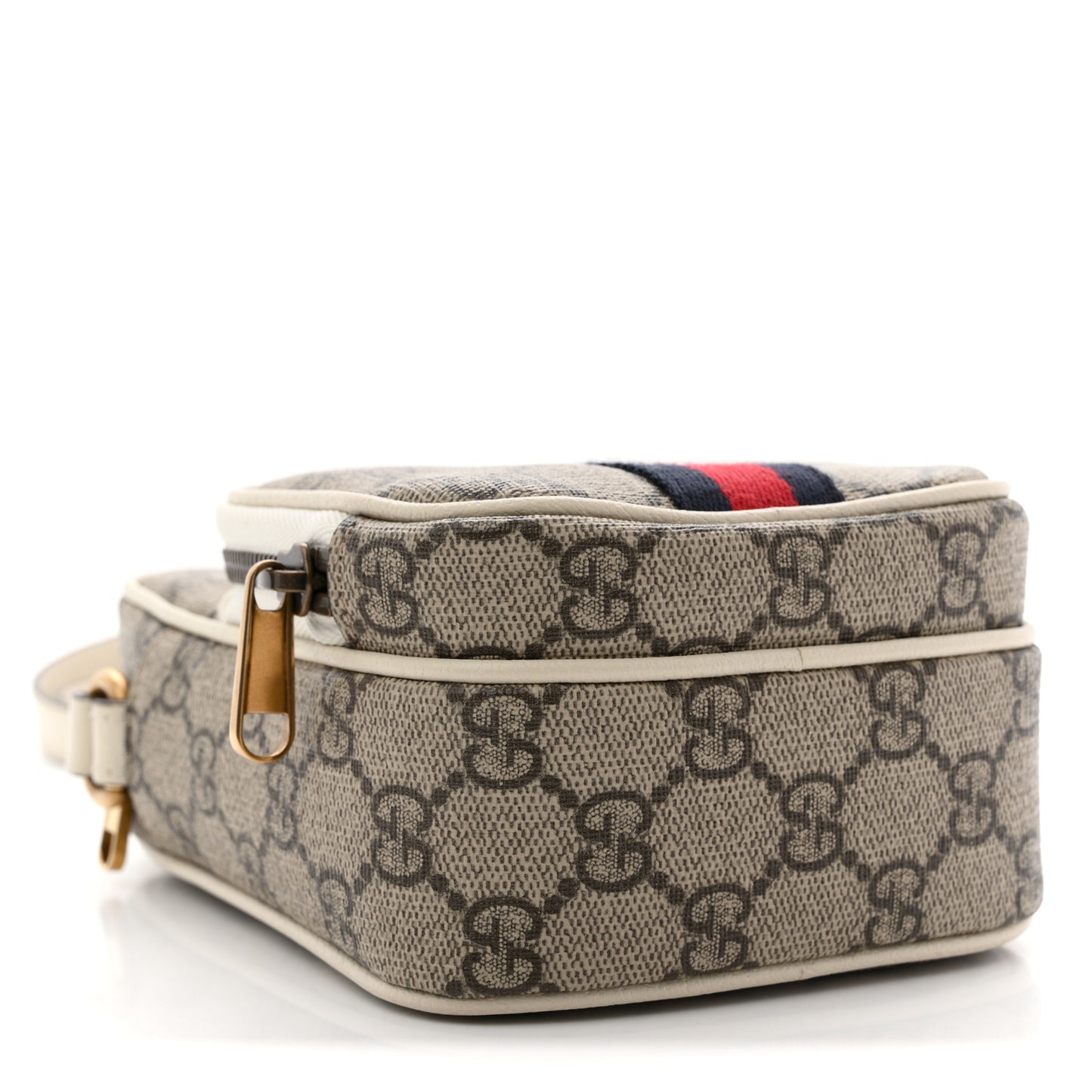 GG Supreme Monogram Web Mini Ophidia Double Zip Messenger Bag Beige Ebony Mystic White