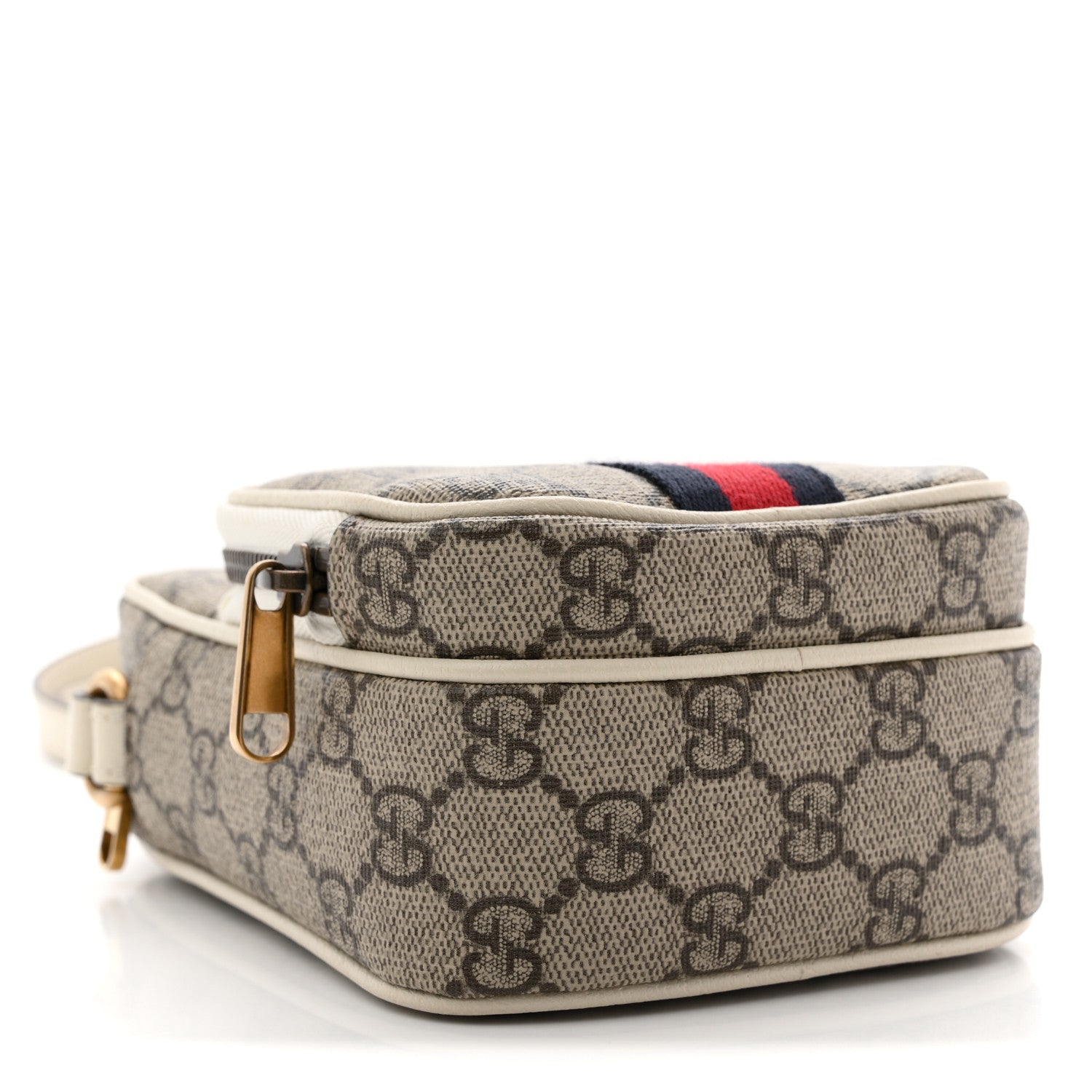 Gucci GG Supreme Monogram Web Mini Ophidia Double Zip Messenger Bag Beige Ebony Mystic White 4 of 12